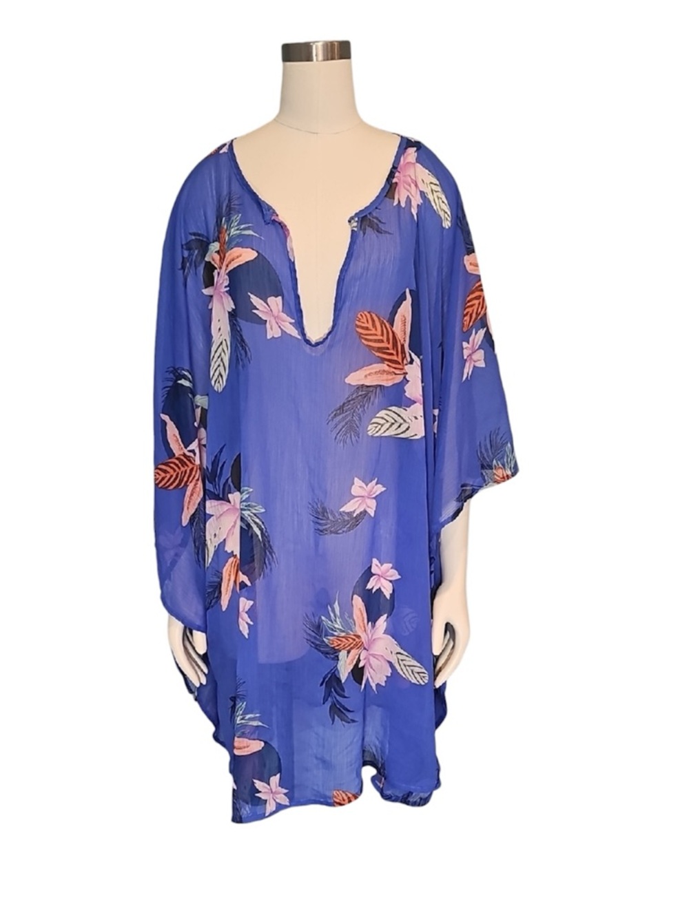 💚 ACX Blue Floral Swim Cover-Up, Size 2X